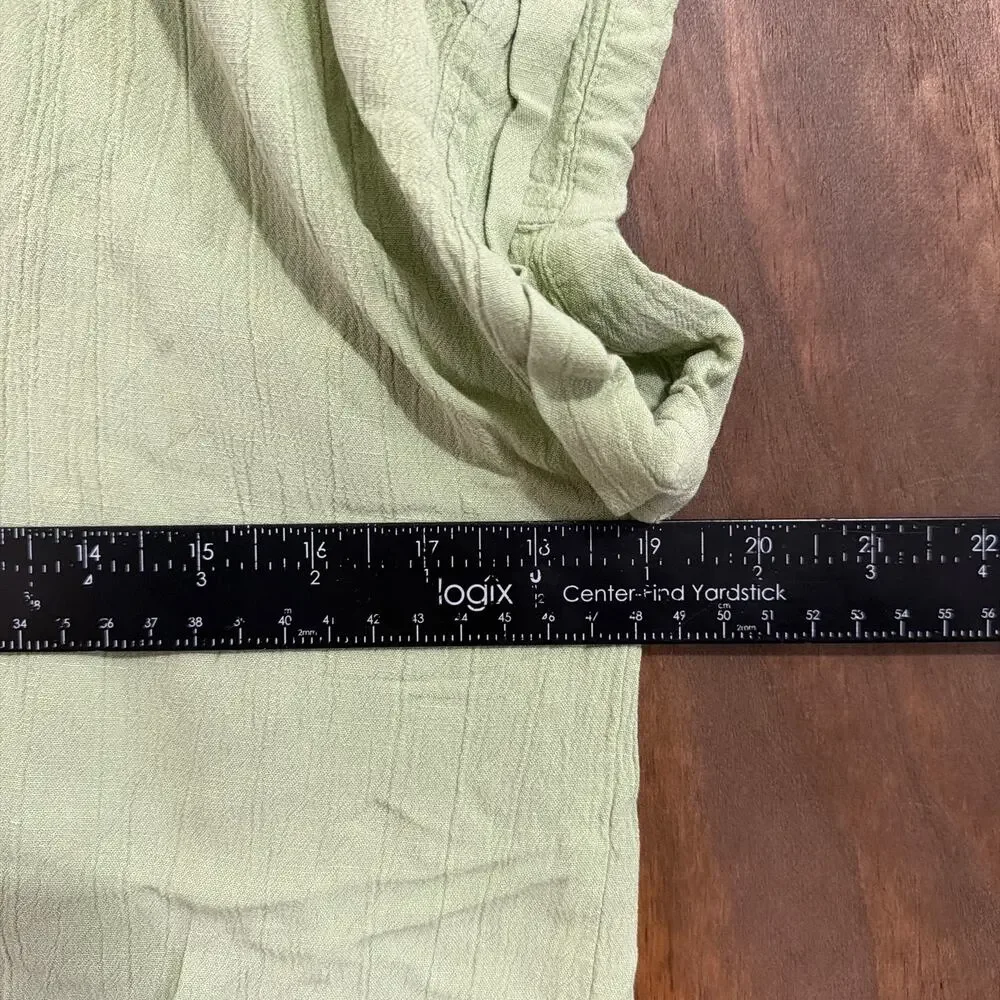 LOFT Womens Blouse Green Cap Sleeve Button Down V Neck Linen Blend XS